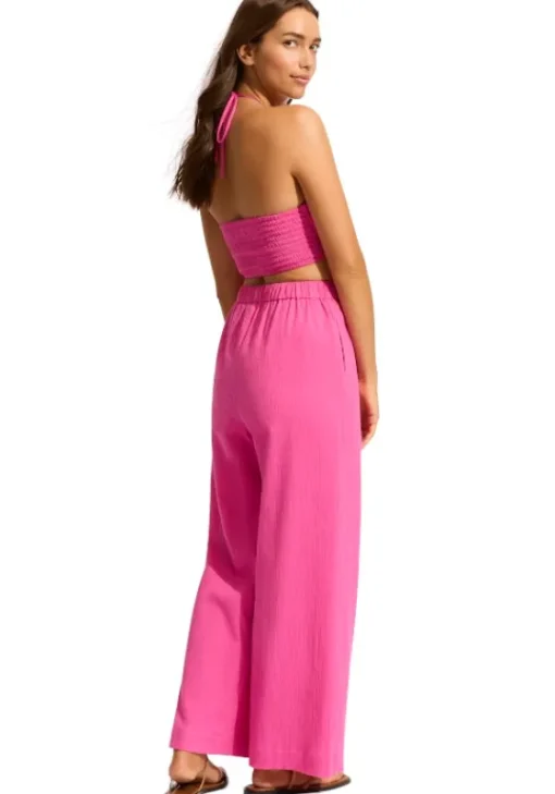 Sale Seafolly Crinkle Beach Trousers Hot Pink