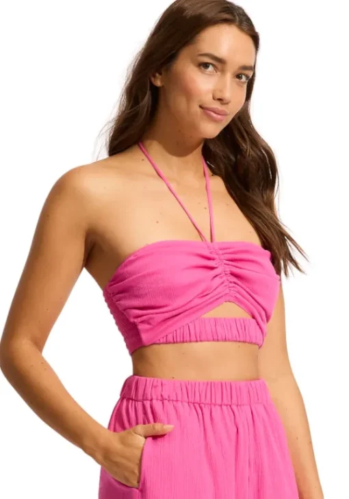 Sale Seafolly Crinkle Beach Trousers Hot Pink