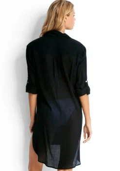 Outlet Seafolly Crinkle Twill Beach Shirt Black
