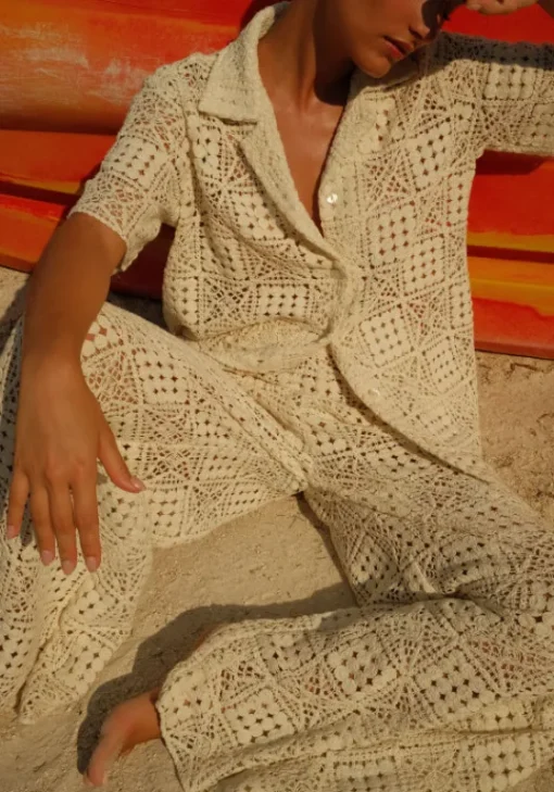 New Pitusa Crochet Beach Pants Ecru