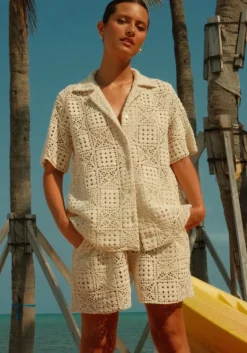 Clearance Pitusa Crochet Beach Shorts Ecru