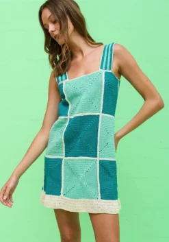 Clearance Pitusa Crochet Checkered Mini Dress Blue