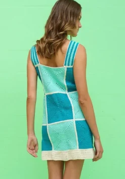 Clearance Pitusa Crochet Checkered Mini Dress Blue