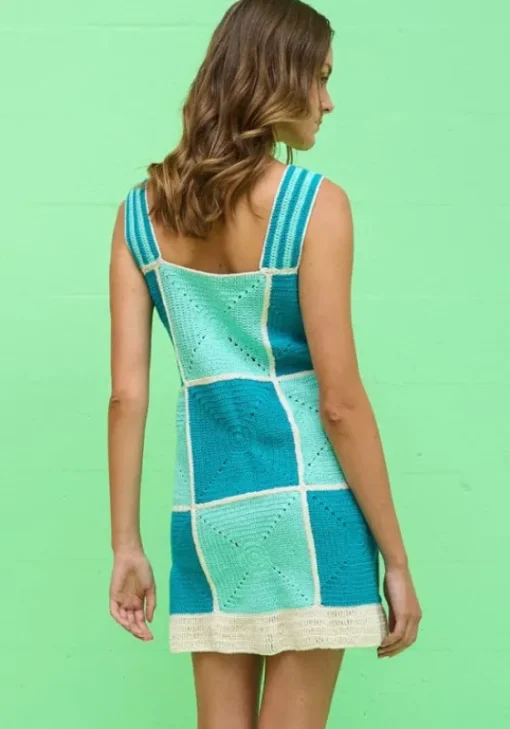 Clearance Pitusa Crochet Checkered Mini Dress Blue