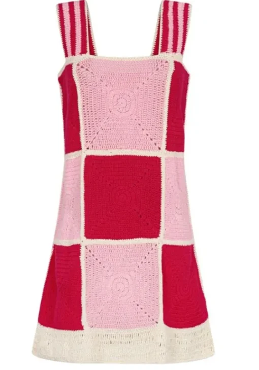 Sale Pitusa Crochet Checkered Mini Dress Pink