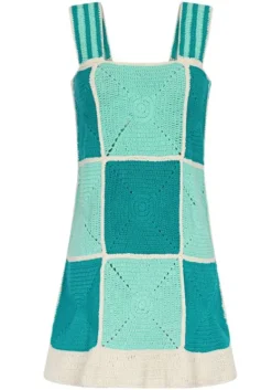 Clearance Pitusa Crochet Checkered Mini Dress Blue