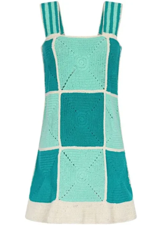 Clearance Pitusa Crochet Checkered Mini Dress Blue