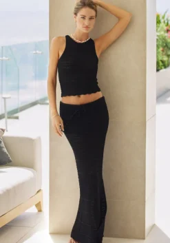 Hot PQ Swim Crochet Long Skirt Midnight Black