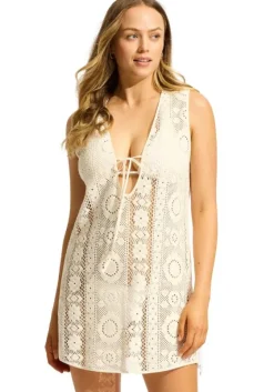 Fashion Seafolly Crochet Mini Dress Cream Crochet