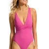 New Seafolly Cross Back Swimsuit Hot Pink