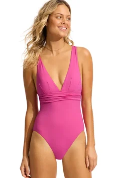 New Seafolly Cross Back Swimsuit Hot Pink