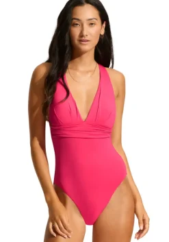 New Seafolly Cross Back Swimsuit Raspberry