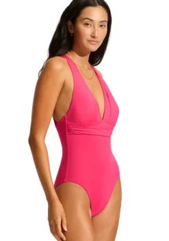New Seafolly Cross Back Swimsuit Raspberry