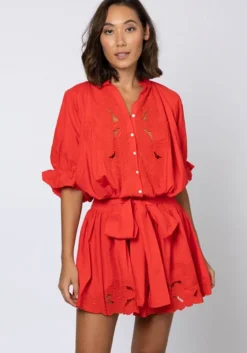 New Juliet Dunn Cut Out Blouson Dress Red