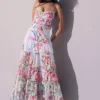 New Charo Ruiz Danny Long Dress White Botanical