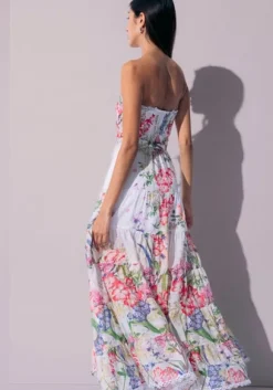 New Charo Ruiz Danny Long Dress White Botanical
