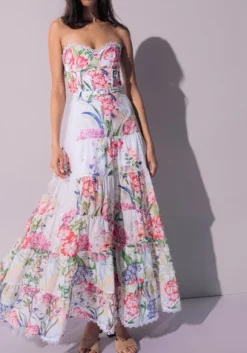 New Charo Ruiz Danny Long Dress White Botanical