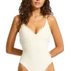 Outlet Seafolly Daydreamer V Neck Swimsuit Vanilla