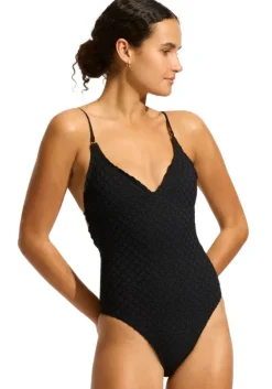 Best Seafolly Daydreamer V Neck Swimsuit Black