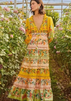 Outlet Farm Rio Delicate Flowers Stripes Maxi Dress DelicateFlowers