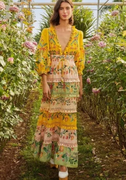 Outlet Farm Rio Delicate Flowers Stripes Maxi Dress DelicateFlowers