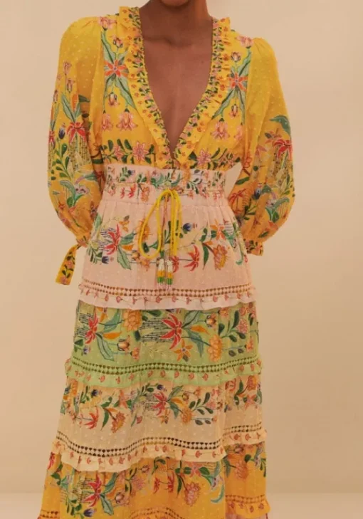 Outlet Farm Rio Delicate Flowers Stripes Maxi Dress DelicateFlowers