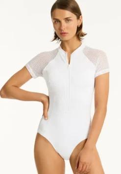 Online Sea Level Drift Short Sleeve Swimsuit