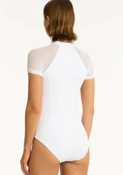 Online Sea Level Drift Short Sleeve Swimsuit