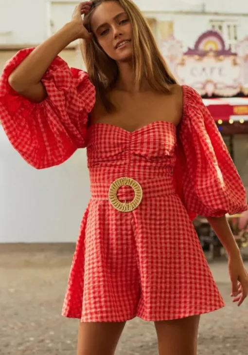 Clearance Sundress Emilia Jumpsuit Gingham Coral CoralGingham
