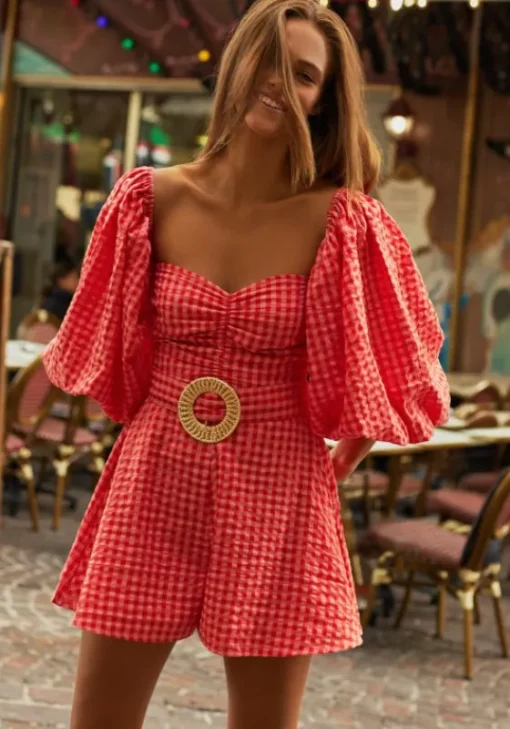 Clearance Sundress Emilia Jumpsuit Gingham Coral CoralGingham