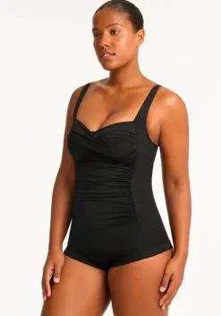 New Sea Level Essentials Boyleg Swimsuit Black