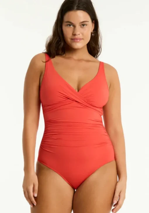 Hot Sea Level Essentials Cross Front Swimsuit Flame