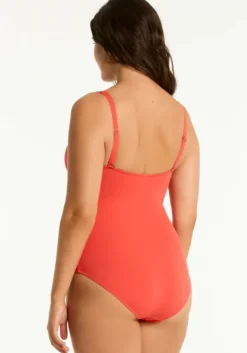 Hot Sea Level Essentials Cross Front Swimsuit Flame