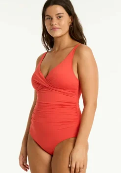 Hot Sea Level Essentials Cross Front Swimsuit Flame