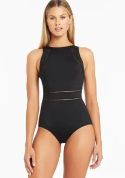 Hot Sea Level Essentials High Neck Swimsuit Black