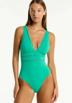 Fashion Sea Level Essentials Spliced Swimsuit Evergreen