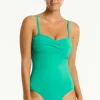 Clearance Sea Level Essentials Twist Bandeau Swimsuit Evergreen