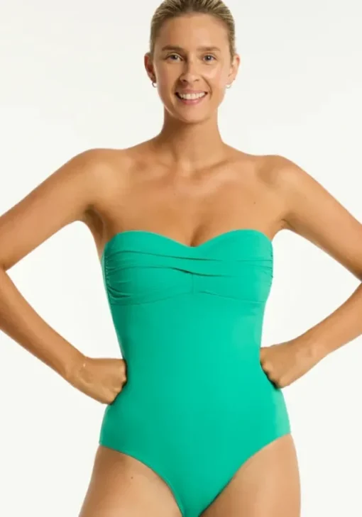 Clearance Sea Level Essentials Twist Bandeau Swimsuit Evergreen