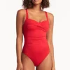 Online Sea Level Essentials Twist Front Swimsuit Red