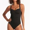 Online Sea Level Essentials Twist Front Swimsuit Black