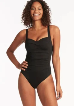 Online Sea Level Essentials Twist Front Swimsuit Black