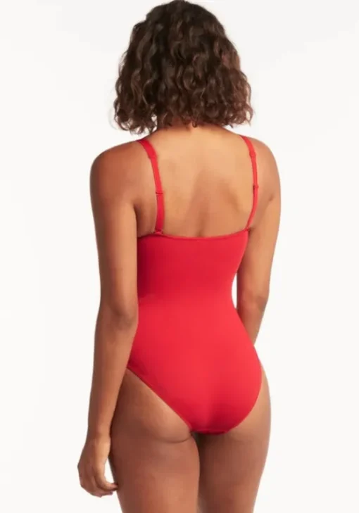Online Sea Level Essentials Twist Front Swimsuit Red