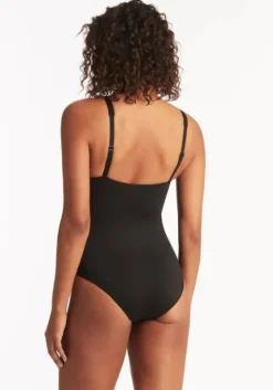 Online Sea Level Essentials Twist Front Swimsuit Black