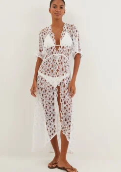 Discount Vix Swimwear Eyelet Arie Long Cover Up Off White