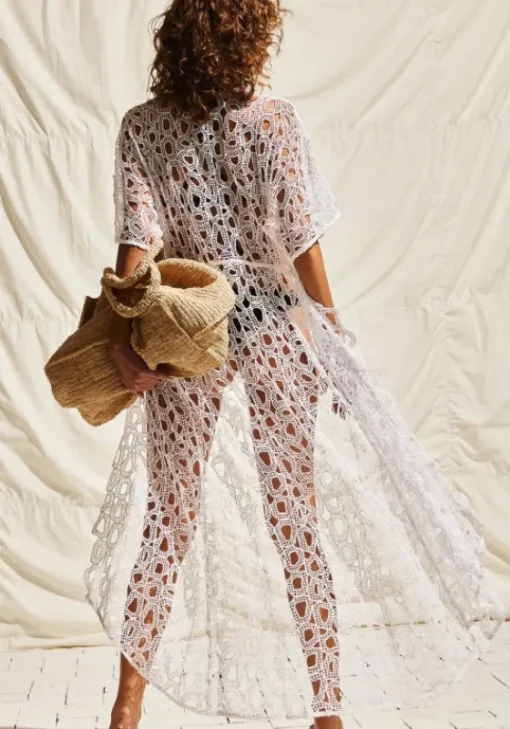 Discount Vix Swimwear Eyelet Arie Long Cover Up Off White