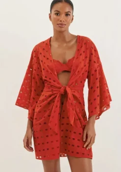 Online Vix Swimwear Eyelet Perola Short Cover Up Ruby