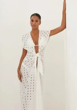 Online Vix Swimwear Eyelet Sasha Long Cover Up Off White