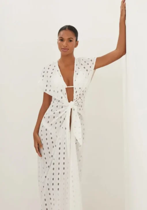 Online Vix Swimwear Eyelet Sasha Long Cover Up Off White