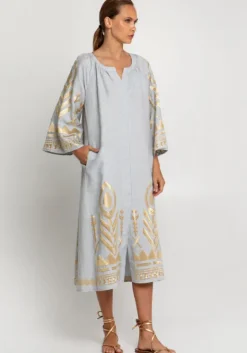 Outlet Greek Archaic Kori Feather Midi Dress Grey