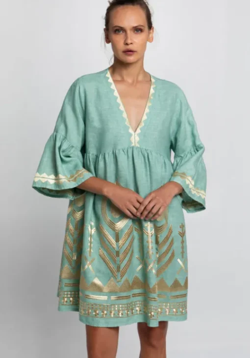 New Greek Archaic Kori Feather Short Kaftan
